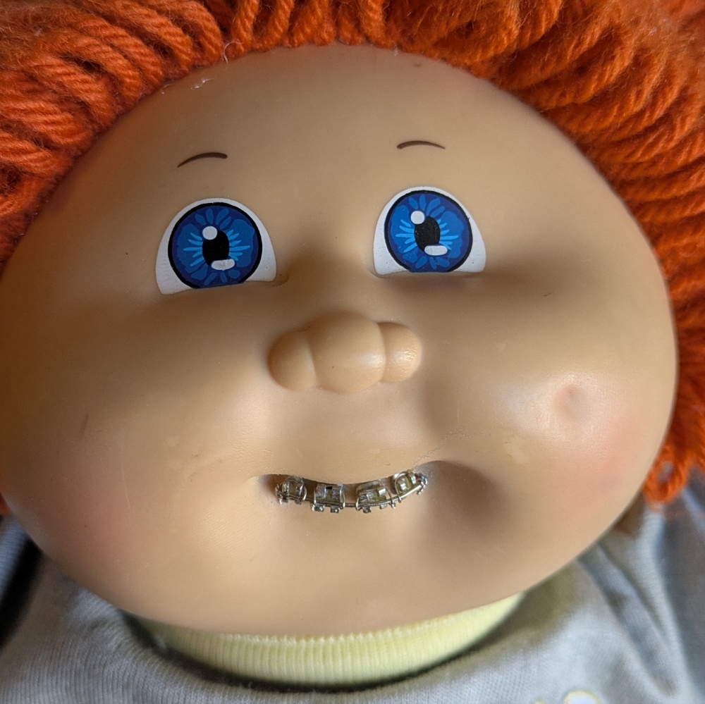 Braces Cabbage Patch Doll, Custom Vintage rare 80s redhead blue eye baby, braids - Picture 5 of 14